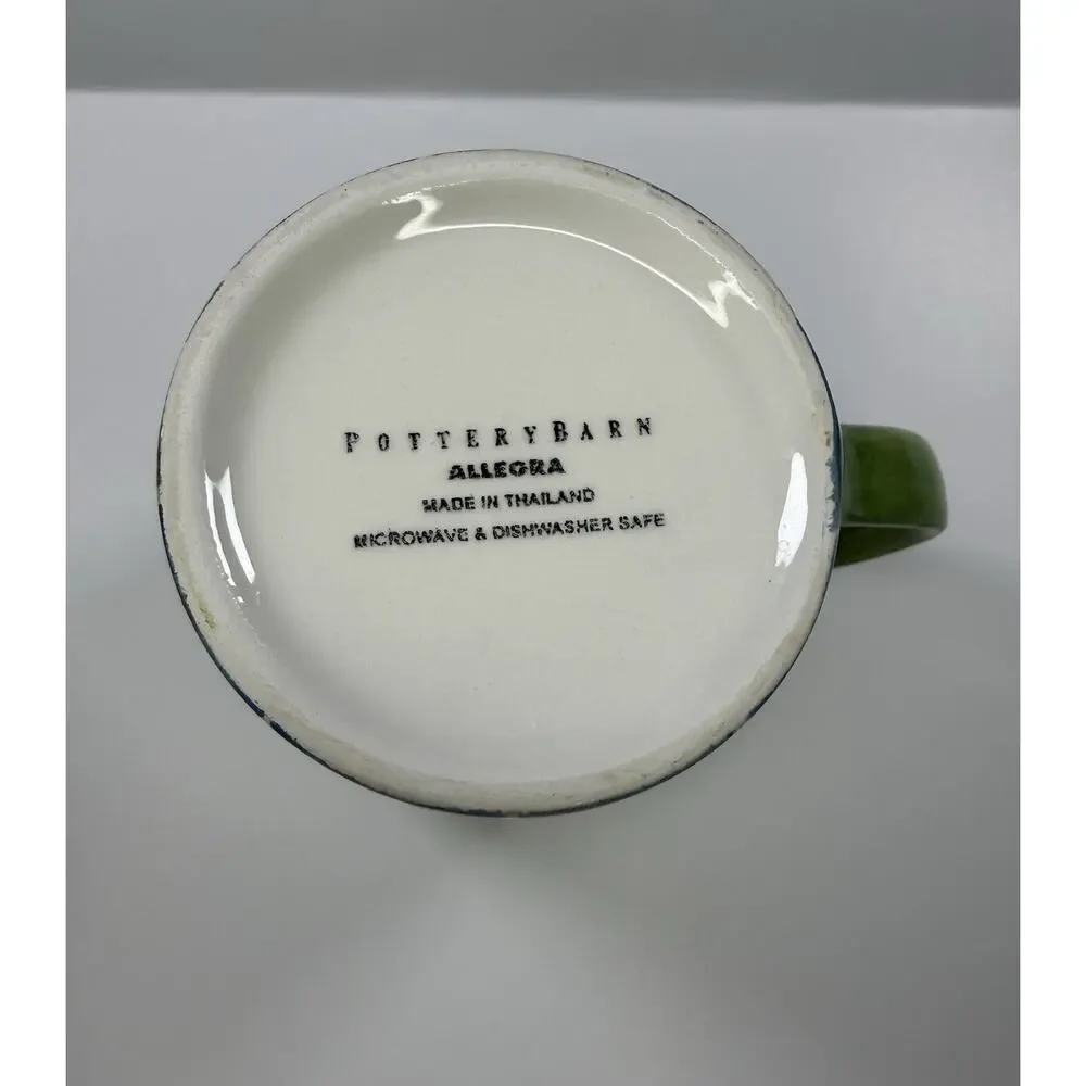 Pottery Barn Caleca Ceramic Coffee Mug Harlequin Geometric Blue Green 16 oz
